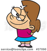 Cartoon Flirty Girl Holding Her Hands Behind Her Back and Fluttering Her Eyelashes by Toonaday
