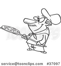 Cartoon Outlined Pizza Guy Holding a Pie by Toonaday