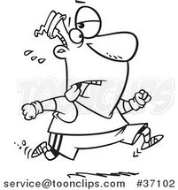 Cartoon Outlined Tired Guy Jogging by Toonaday