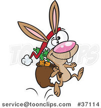 Cartoon Christmas Bunny Hopping with Carrots in His Sack by Toonaday