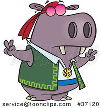 Cartoon Purple Hippie Hippo Gesturing Peace by Toonaday