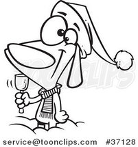 Cartoon Outlined Christmas Dog Ringing a Bell for Donations by Toonaday