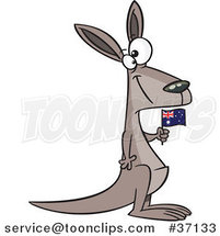 Cartoon Aussie Kangaroo Holding a Flag by Toonaday