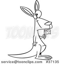 Cartoon Outlined Aussie Kangaroo Holding a Flag by Toonaday
