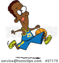 Cartoon Black Basketball Player Dribbling the Ball by Toonaday
