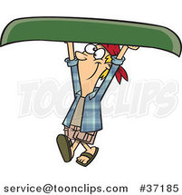 Cartoon Happy Guy Carrying a Canoe over His Head by Toonaday