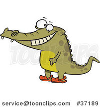 Cartoon Happy Crocodile Standing Upright and Wearing Crocs on His Feet by Toonaday