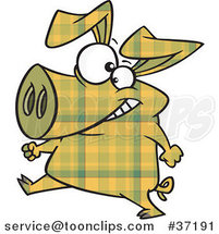 Cartoon Happy Yellow Plaid Pig Walking Upright by Toonaday