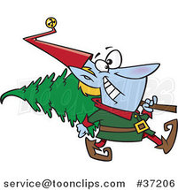 Cartoon Christmas Elf Carrying a Tree by Toonaday