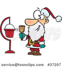 Cartoon Santa Ringing a Bell by a Donation Cup by Toonaday