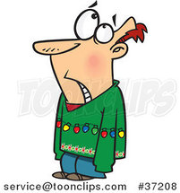 Cartoon Embarassed Guy Wearing an Ugly Christmas Sweater and Lights by Toonaday