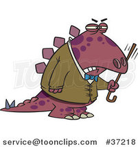 Cartoon Old Grumpy Dinosaur Waving His Cane by Toonaday
