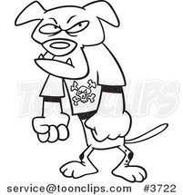 Cartoon Black and White Line Drawing of a Bad Dog Standing Upright by Toonaday