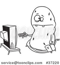 Cartoon Outlined Fat Couch Potato Flipping Through Channels on the Tv by Toonaday