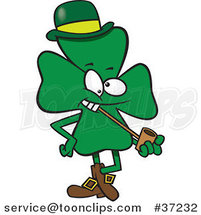 Cartoon St Patricks Day Shamrock Smoking a Pipe by Toonaday