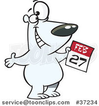 Cartoon Polar Bear Holding a February 27 Calendar for Polar Bear Day by Toonaday