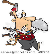 Cartoon Murder Mystery Server Guy with an Axe in His Head and Knives in His Back by Toonaday