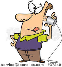 Cartoon Low Tech Guy Using a Can Phone by Toonaday