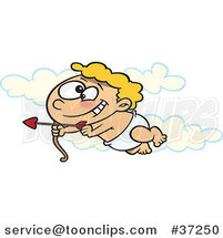 Cartoon Baby Cupid Flying in the Sky with an Arrow by Toonaday