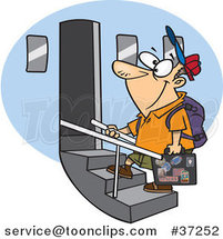 Cartoon Tourist Guy Boarding an Airplane by Toonaday