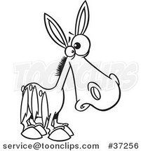 Outline Cartoon Donkey Pinned with Tails on His Side by Toonaday
