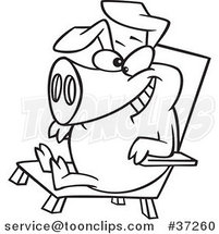 Outline Cartoon Hog Relaxing in a Chair by Toonaday