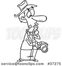 Black and White Outline Cartoon Photographer Chimping a Glance on His Camera Display by Toonaday