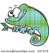 Happy Cartoon Green and Blue Plaid Chameleon Lizard by Toonaday