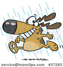 Cartoon Happy Dog Running in the Rain During Spring Showers by Toonaday