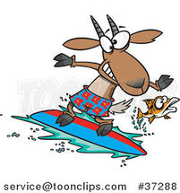 Cartoon Fish Leaping Away from a Surfing Goat by Toonaday