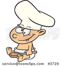 Cartoon Baby Boy Chef Wearing a Hat and Holding a Spoon by Toonaday
