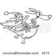 Cartoon Coloring Page Line Art of Santa Riding a Kangaroo by Toonaday