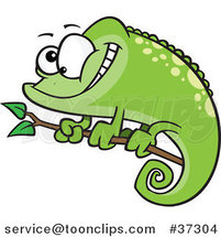 Happy Cartoon Green Spotted Chameleon Lizard by Toonaday