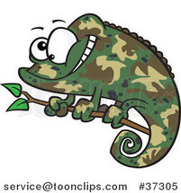 Happy Cartoon Green Chameleon Lizard with Camouflage Patterns by Toonaday
