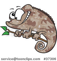 Happy Cartoon Brown Chameleon Lizard with Camouflage Patterns by Toonaday