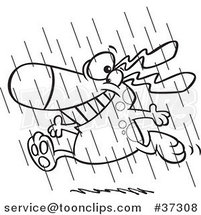 Cartoon Happy Outlined Dog Running in the Rain During Spring Showers by Toonaday