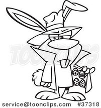 Outlined Cartoon Easter Bunny Dealing Eggs by Toonaday