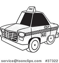 Cartoon Outlined City Taxi Cab by Toonaday