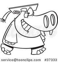 Cartoon Outlined Graduate Hippo Walking and Smiling by Toonaday