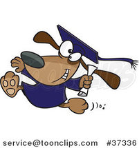 Cartoon of Happy Dog Running with Diploma by Toonaday