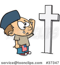 Cartoon Boy Crying at a Soldiers Grave on Memorial Day by Toonaday