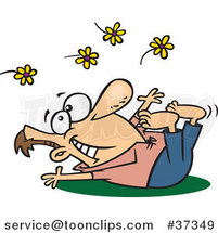 Cartoon Spring Fling Guy Playing in Flowers by Toonaday