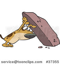 Cartoon Treasure Hunting Dog Looking Under a Rock by Toonaday