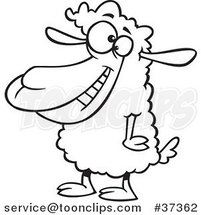 Cartoon Outlined Happy Sheep by Toonaday