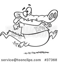 Cartoon Outlined Jogging Alligator by Toonaday
