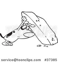 Cartoon Outlined Treasure Hunting Dog Looking Under a Rock by Toonaday