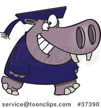 Cartoon Graduate Hippo Walking and Smiling by Toonaday