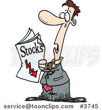 Cartoon Guy Reading Bad News in the Stocks Pages by Toonaday