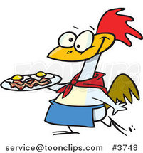 Cartoon Chicken Carrying a Plate of Eggs and Bacon by Toonaday