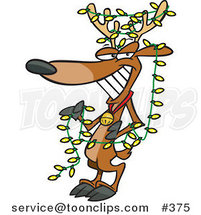 Cartoon Christmas Reindeer Decked out in Yellow Lights by Toonaday